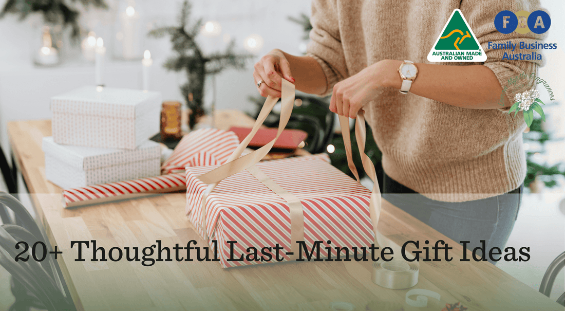 20+ thoughtful last minute gift ideas with image of gift being wrapped