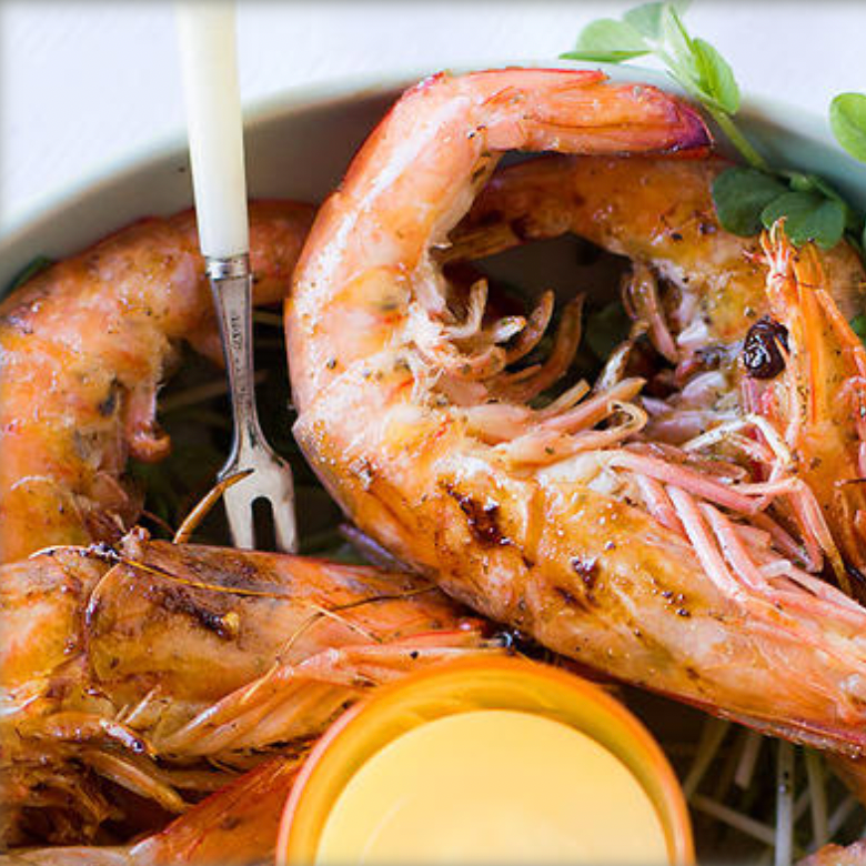 Grilled prawns with Lemon Myrtle and vanilla hollandaise