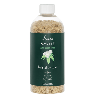 Lemon Myrtle Luxe Essentials bath salts + scrub 500gm